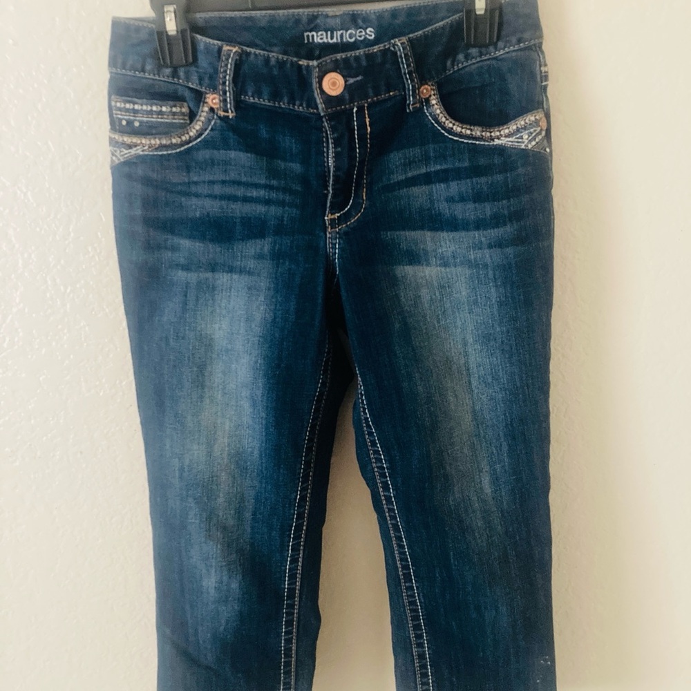 Maurices Blue Ankle Cropped Jeans with Distressed Look